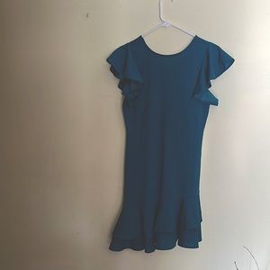 Elegant Teal Ruffle Sleeve Dress